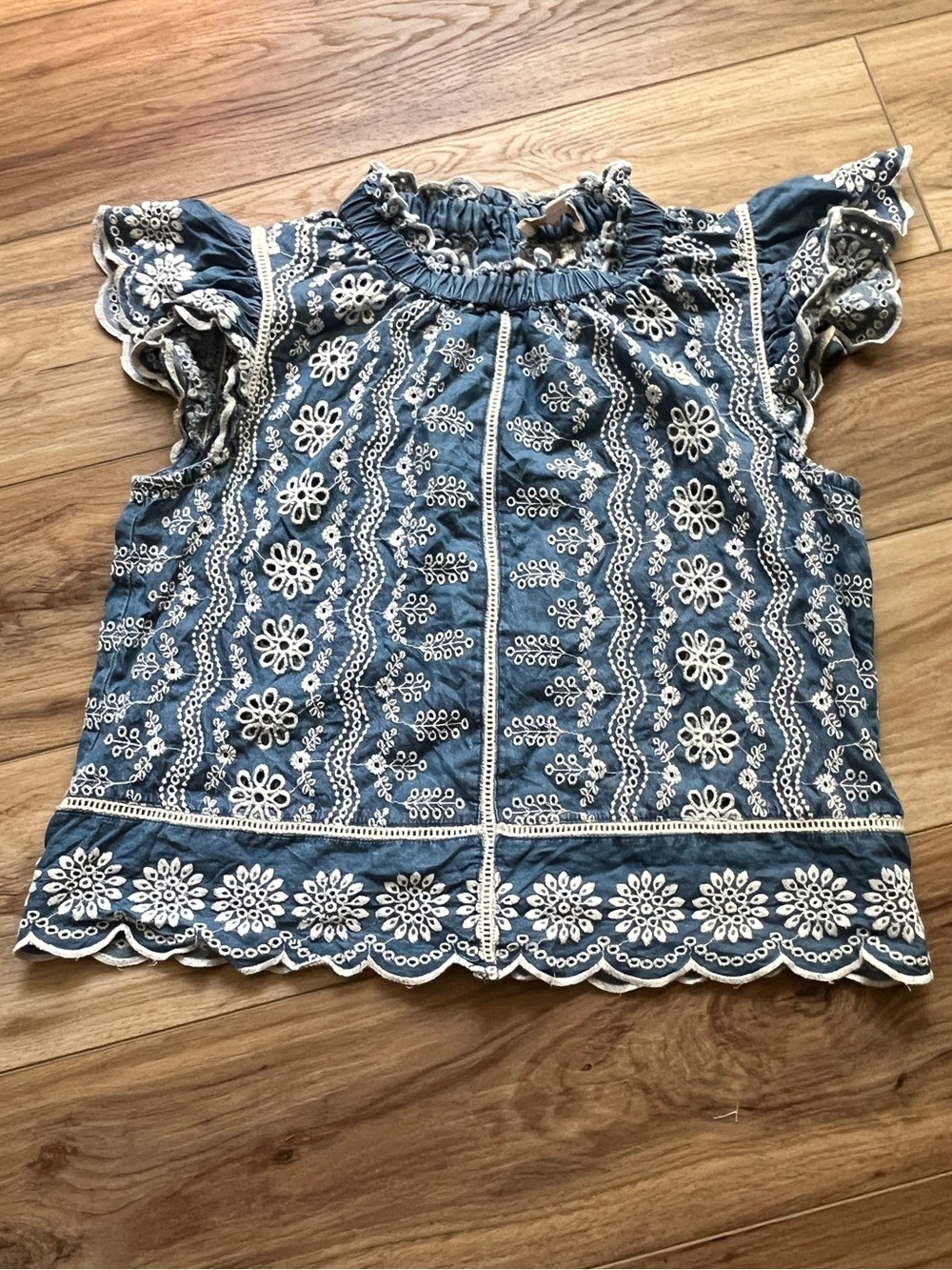 Girls Blue Embroidered Flutter Sleeve Top - Brand Unspecified